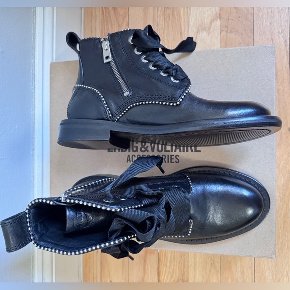 NWT Zadig & Voltaire Laureen Roma Round Toe Leather Low-Heel Boots Sz 38 - Picture 4 of 16